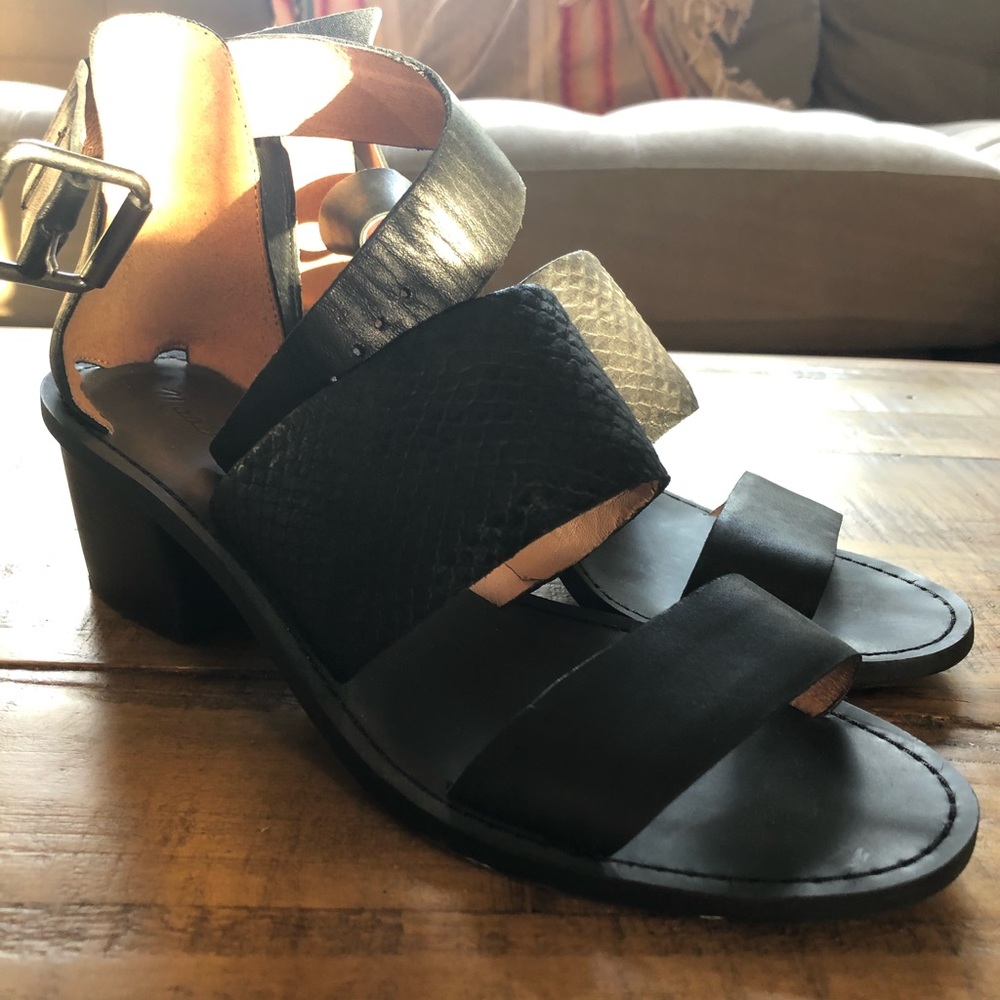 Madewell Black Leather Sandal Heels